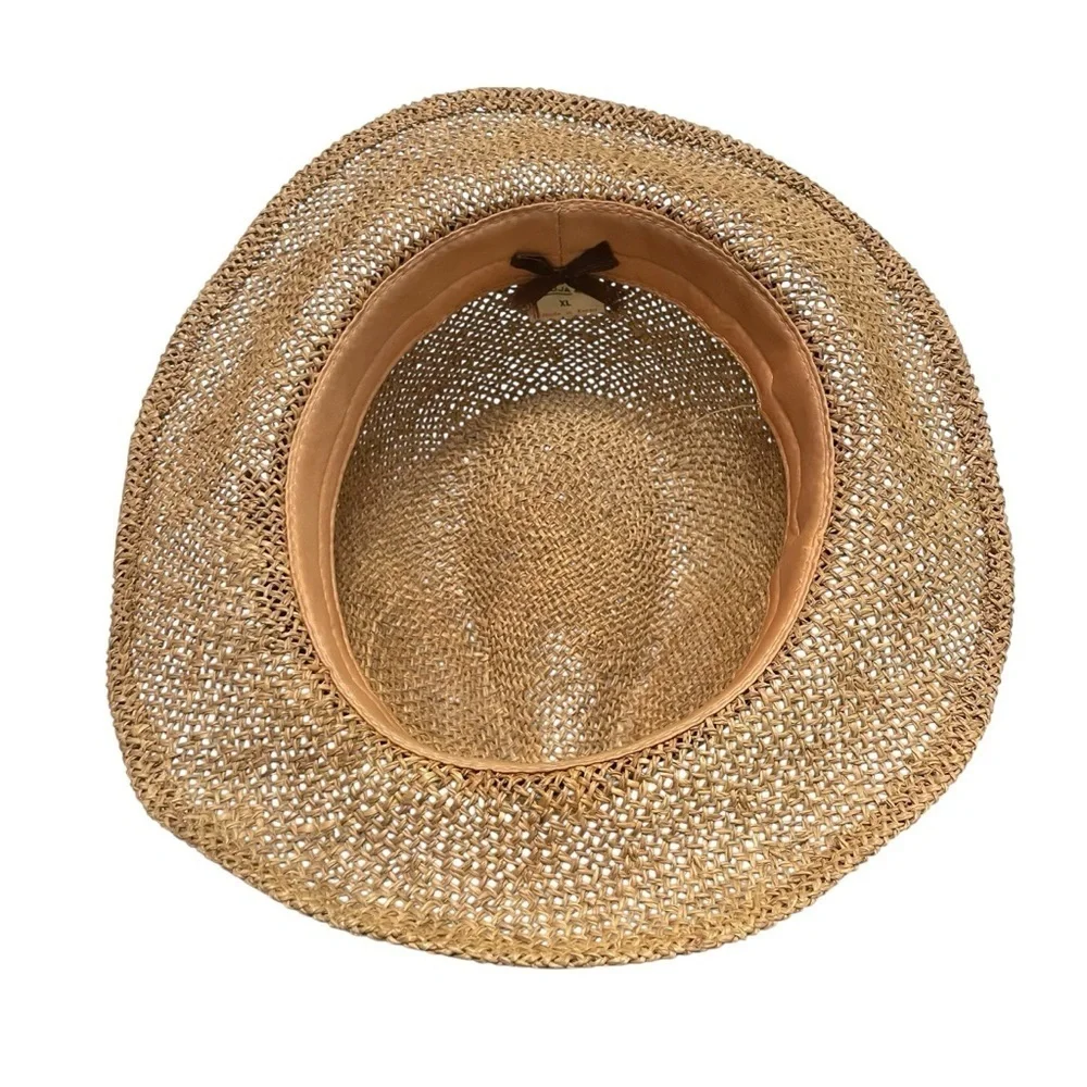 VTG Moja XL Men’s Woven Straw Fedora Hat with Brown Leather Band – Made in Korea